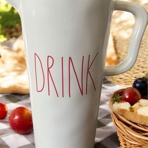 Rae Dunn White Melamine Pitcher "DRINK" Farmhouse Rustic Decor Lemonade Iced Tea
